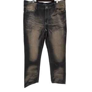 Black Lacquer Mens 42 Gray Faded Distressed Contrast Stitch Denim‎ Jeans